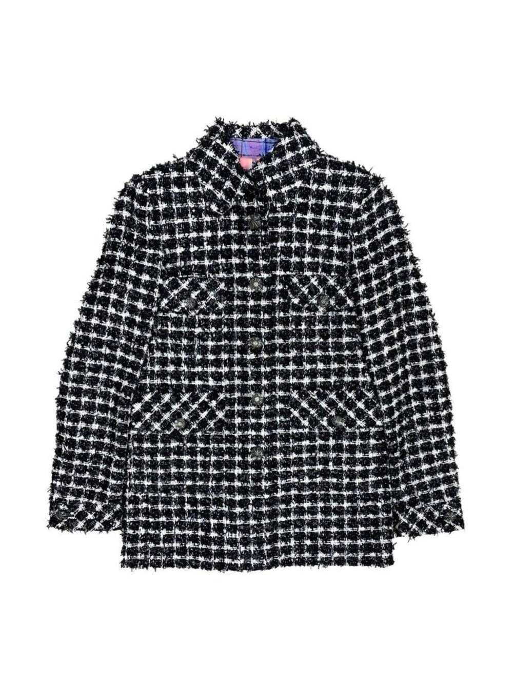 Chanel CC Logo Button Tweed Jacket 34 Black White - Picture 3 of 8